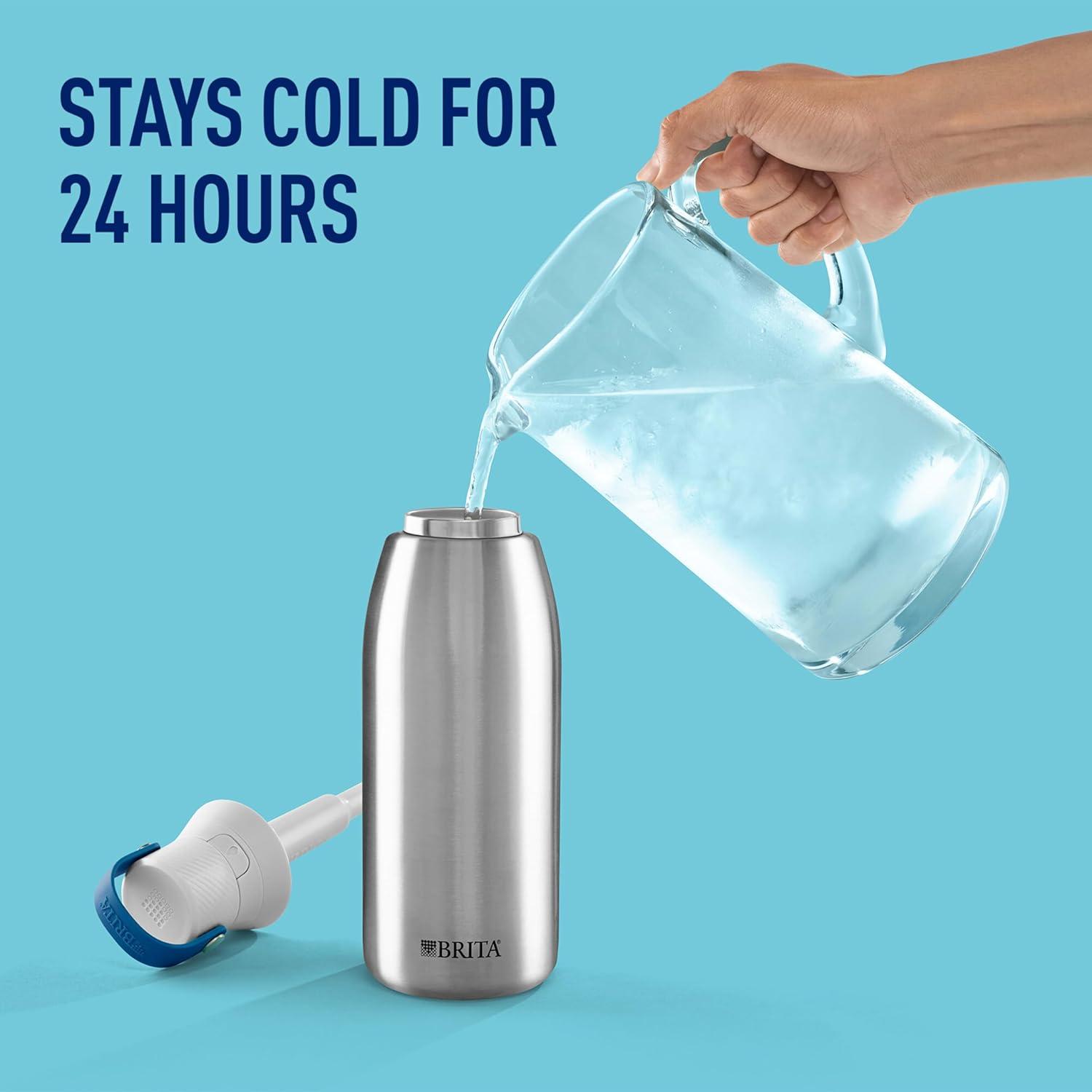 imageBrita Stainless Steel Premium Filtering Water Bottle BPAFree Reusable Insulated Replaces 300 Plastic Water Bottles Filter Lasts 2 Months or 40 Gallons Includes 1 Filter Glacier  20 ozStainless Steel
