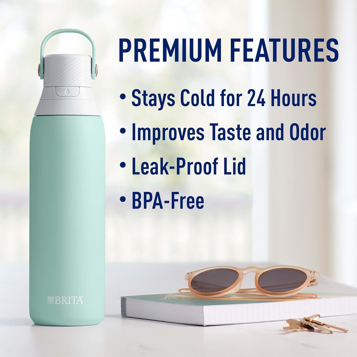 imageBrita Stainless Steel Premium Filtering Water Bottle BPAFree Reusable Insulated Replaces 300 Plastic Water Bottles Filter Lasts 2 Months or 40 Gallons Includes 1 Filter Glacier  20 ozGlacier