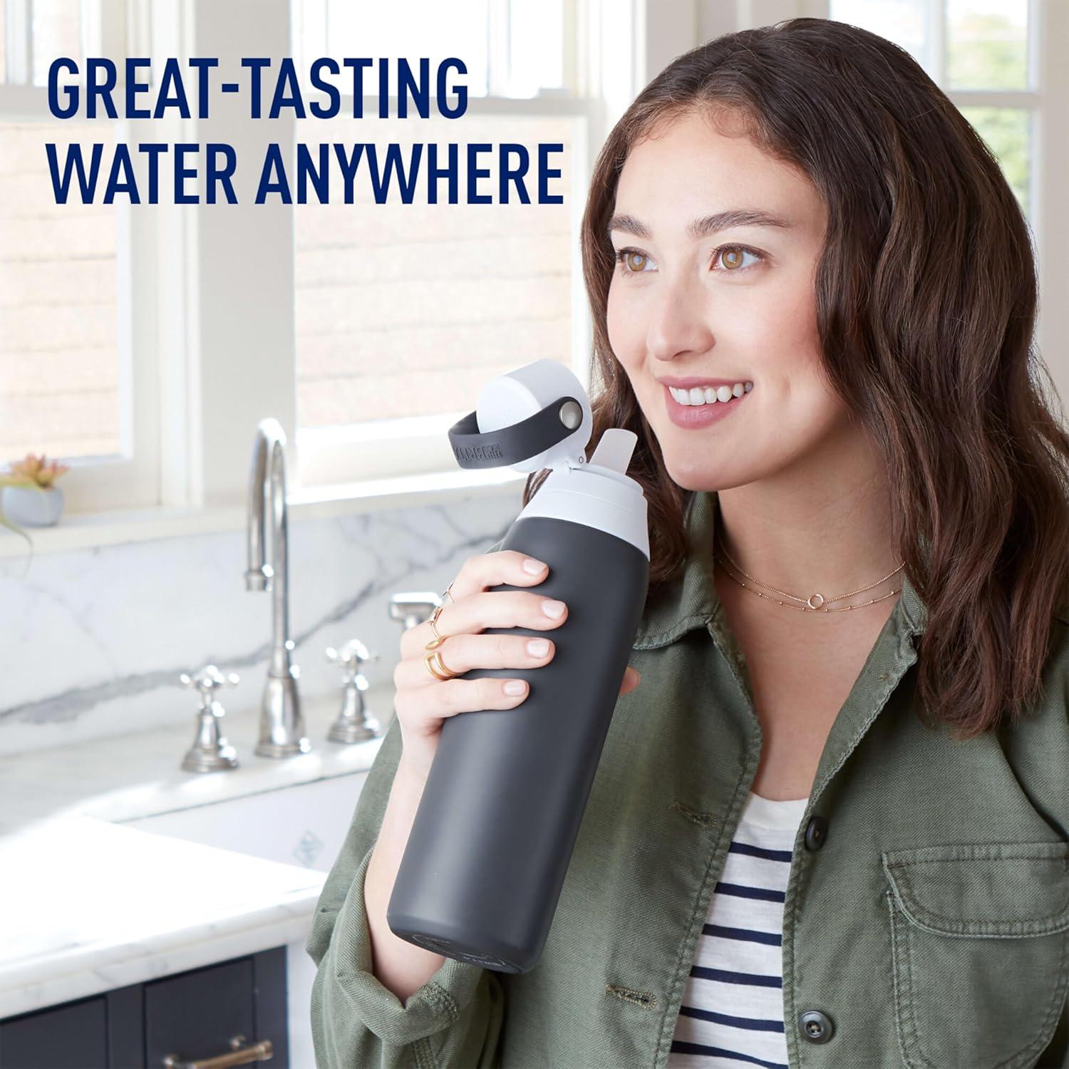 imageBrita Stainless Steel Premium Filtering Water Bottle BPAFree Reusable Insulated Replaces 300 Plastic Water Bottles Filter Lasts 2 Months or 40 Gallons Includes 1 Filter Glacier  20 ozCarbon