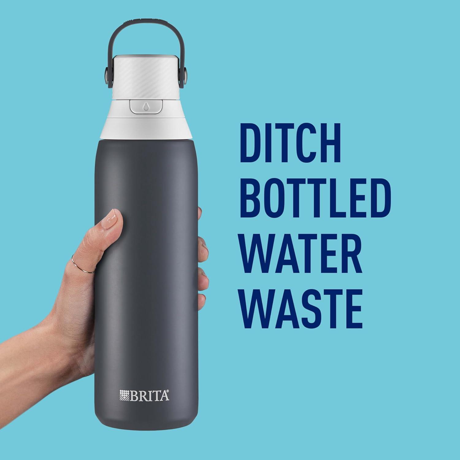 imageBrita Stainless Steel Premium Filtering Water Bottle BPAFree Reusable Insulated Replaces 300 Plastic Water Bottles Filter Lasts 2 Months or 40 Gallons Includes 1 Filter Glacier  20 ozCarbon