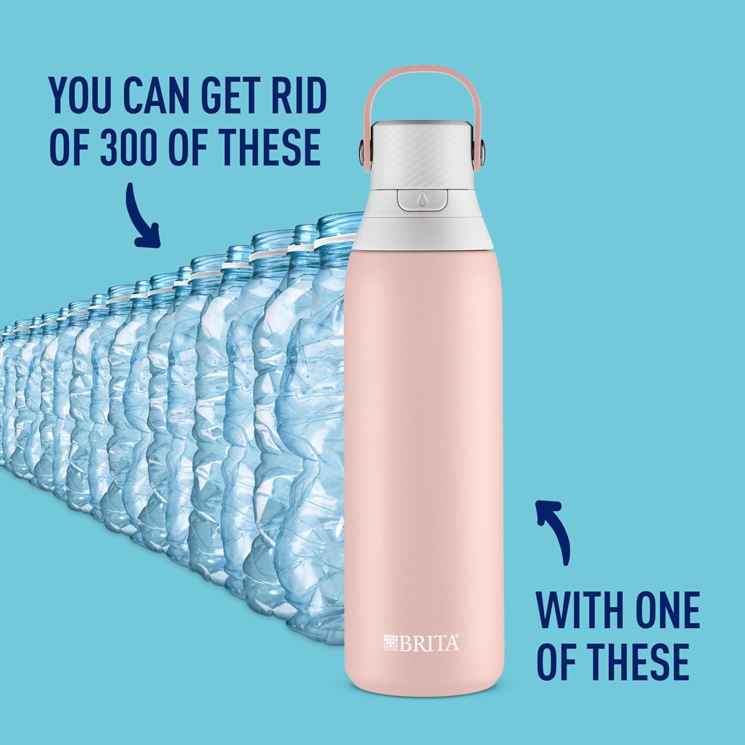 imageBrita Stainless Steel Premium Filtering Water Bottle BPAFree Reusable Insulated Replaces 300 Plastic Water Bottles Filter Lasts 2 Months or 40 Gallons Includes 1 Filter Glacier  20 ozRose