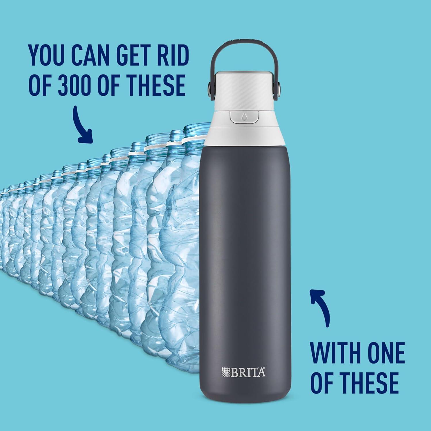 imageBrita Stainless Steel Premium Filtering Water Bottle BPAFree Reusable Insulated Replaces 300 Plastic Water Bottles Filter Lasts 2 Months or 40 Gallons Includes 1 Filter Glacier  20 ozCarbon