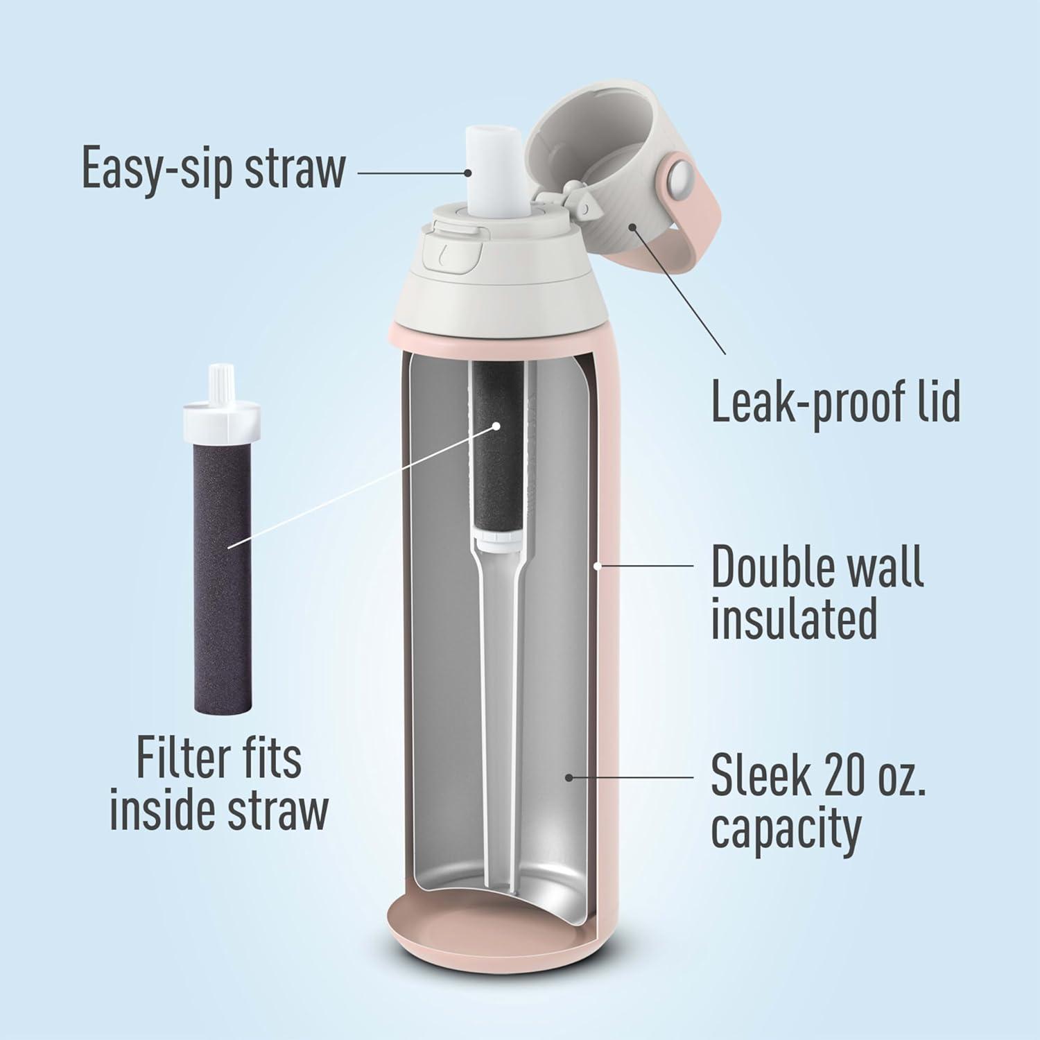 imageBrita Stainless Steel Premium Filtering Water Bottle BPAFree Reusable Insulated Replaces 300 Plastic Water Bottles Filter Lasts 2 Months or 40 Gallons Includes 1 Filter Glacier  20 ozRose