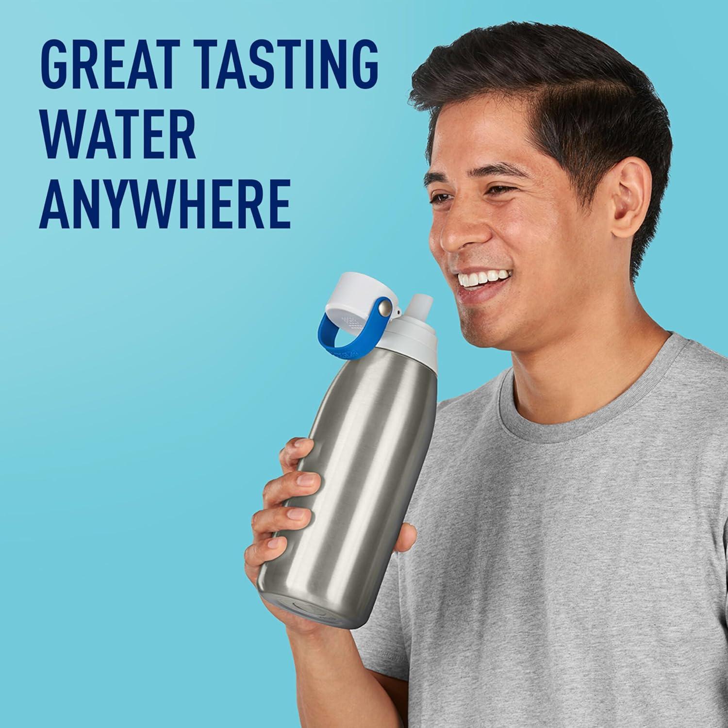 imageBrita Stainless Steel Premium Filtering Water Bottle BPAFree Reusable Insulated Replaces 300 Plastic Water Bottles Filter Lasts 2 Months or 40 Gallons Includes 1 Filter Glacier  20 ozStainless Steel