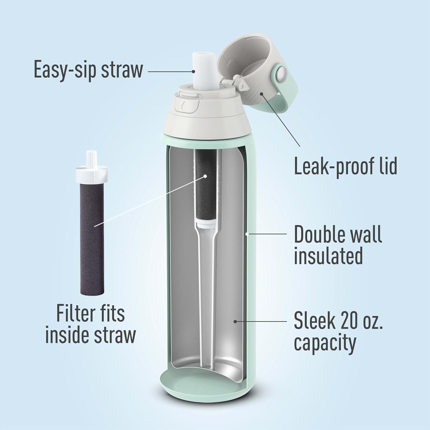 imageBrita Stainless Steel Premium Filtering Water Bottle BPAFree Reusable Insulated Replaces 300 Plastic Water Bottles Filter Lasts 2 Months or 40 Gallons Includes 1 Filter Glacier  20 ozGlacier