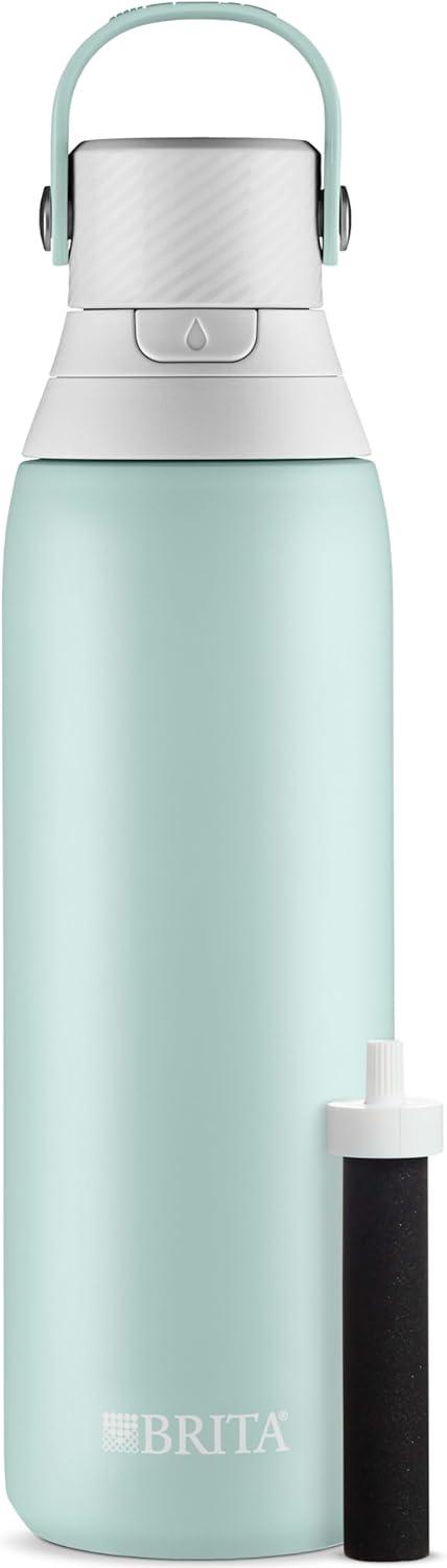 imageBrita Stainless Steel Premium Filtering Water Bottle BPAFree Reusable Insulated Replaces 300 Plastic Water Bottles Filter Lasts 2 Months or 40 Gallons Includes 1 Filter Glacier  20 ozGlacier
