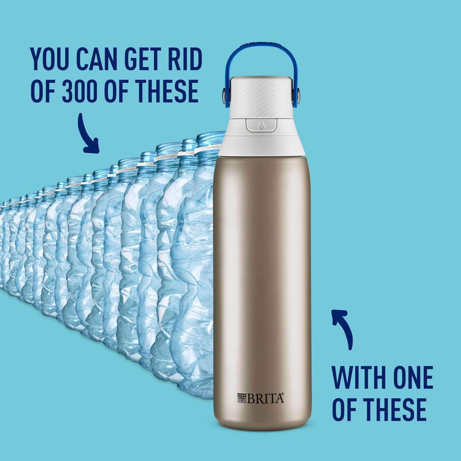 imageBrita Stainless Steel Premium Filtering Water Bottle BPAFree Reusable Insulated Replaces 300 Plastic Water Bottles Filter Lasts 2 Months or 40 Gallons Includes 1 Filter Glacier  20 ozStainless Steel