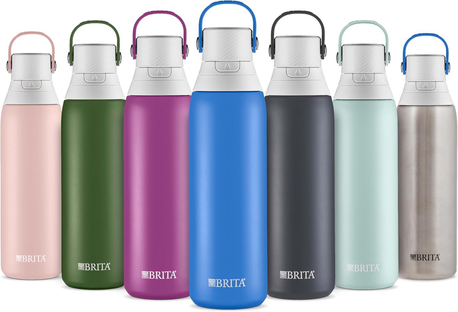 imageBrita Stainless Steel Premium Filtering Water Bottle BPAFree Reusable Insulated Replaces 300 Plastic Water Bottles Filter Lasts 2 Months or 40 Gallons Includes 1 Filter Glacier  20 ozStainless Steel