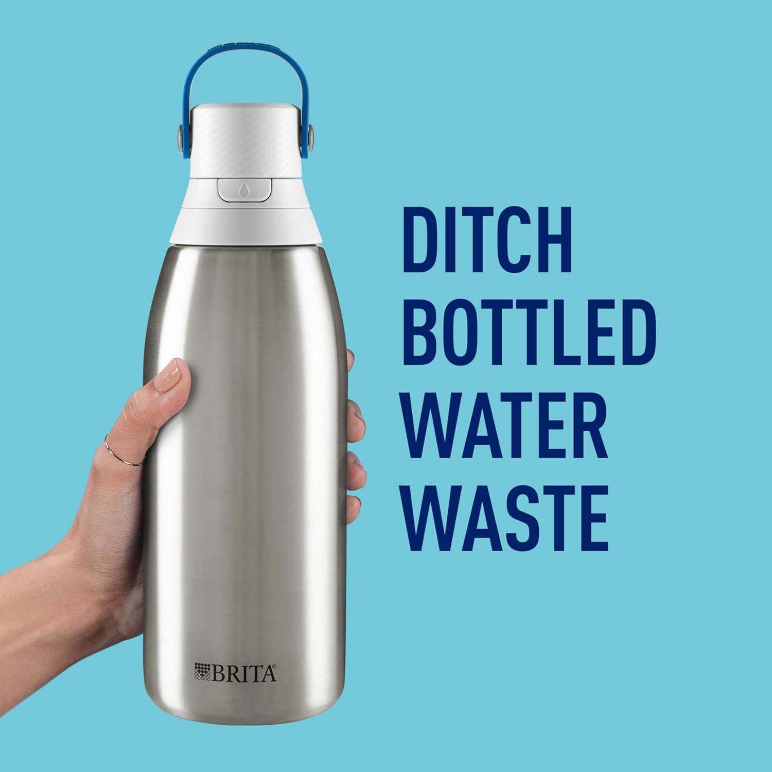 imageBrita Stainless Steel Premium Filtering Water Bottle BPAFree Reusable Insulated Replaces 300 Plastic Water Bottles Filter Lasts 2 Months or 40 Gallons Includes 1 Filter Glacier  20 ozStainless Steel