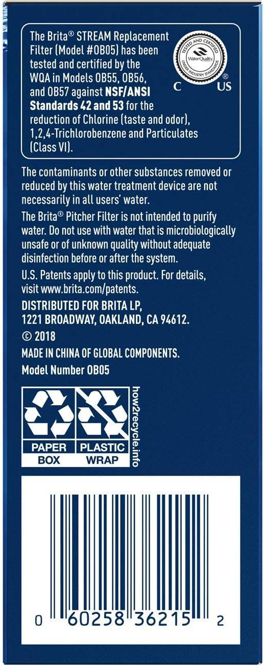 imageBrita Stream Pitcher Water Filter for Pitchers and Dispensers BPAFree Replaces 1800 Plastic Water Bottles a Year Lasts Two Months or 40 Gallons Includes 3 Filters3 Count