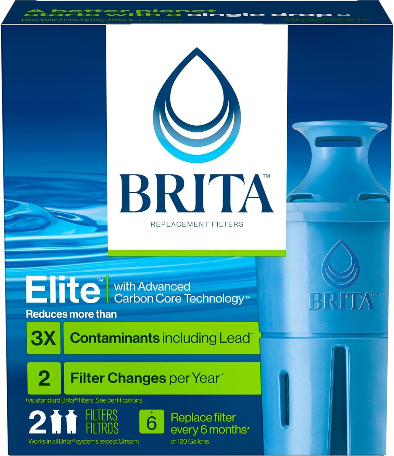 imageBrita Elite Water Filter Replacement for Pitchers and Dispensers BPAFree Reduces 99 of Lead Lasts Six Months or 120 Gallons Includes 1 Pitcher Replacement Filter2 Count