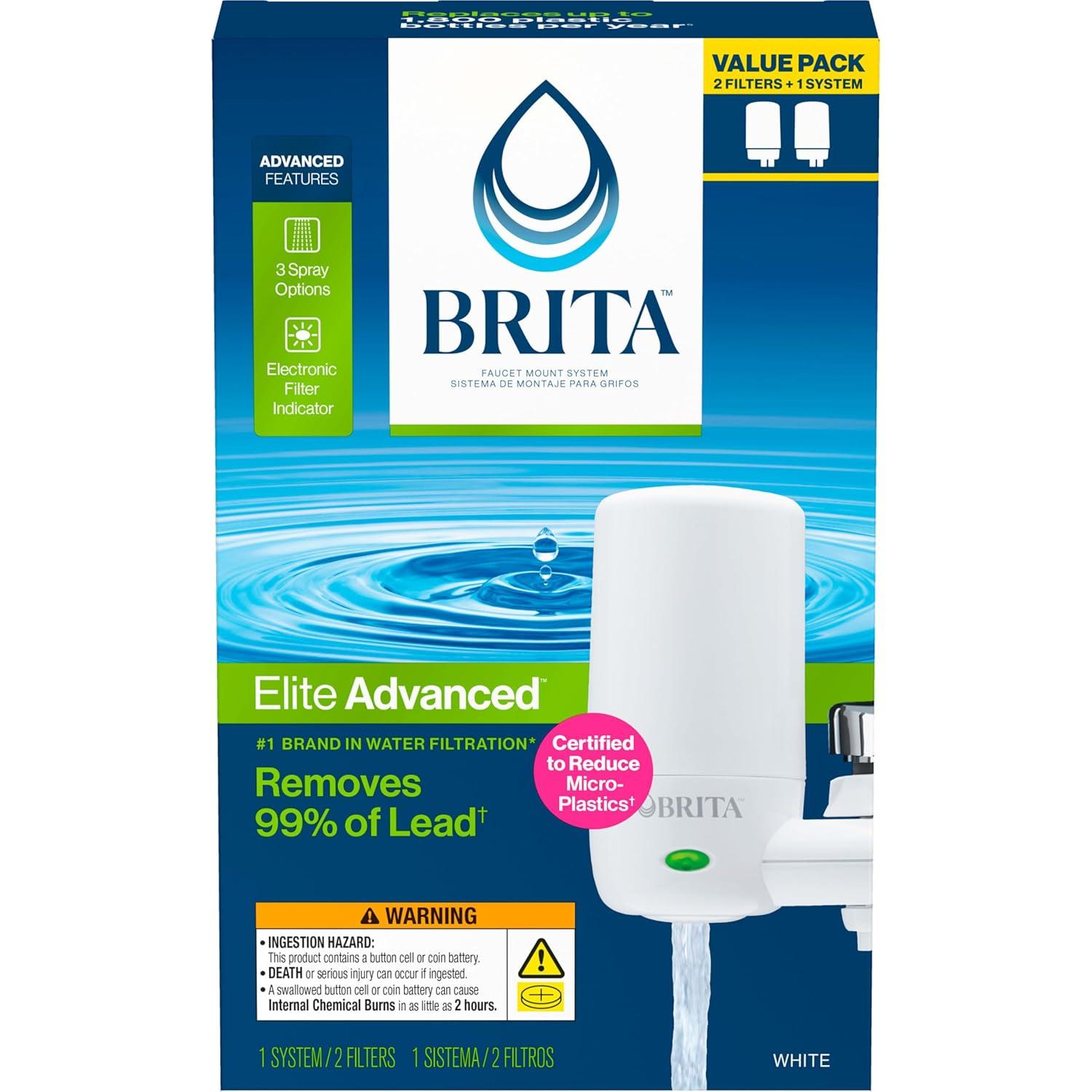 imageBrita Faucet Mount Water Filter System White NoWait Filtration Easy Install MultiUse Tap Water Filter for Kitchens Bathrooms ampamp Small Spaces1