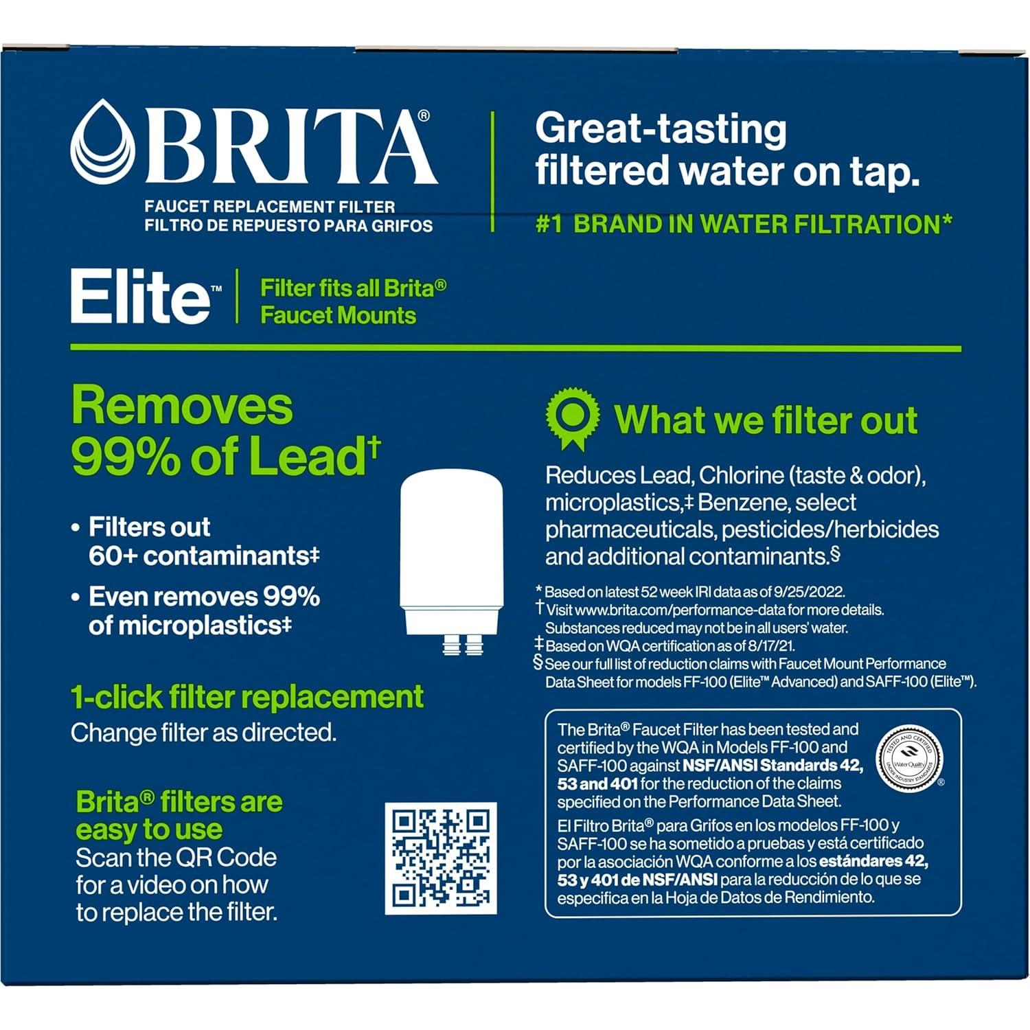 imageBrita Faucet Mount Water Filter System White NoWait Filtration Easy Install MultiUse Tap Water Filter for Kitchens Bathrooms ampamp Small Spaces2 ct