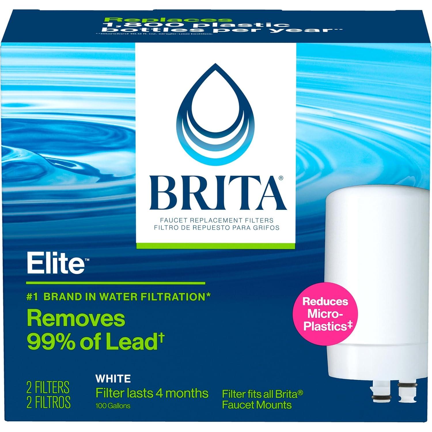 imageBrita Faucet Mount Water Filter System White NoWait Filtration Easy Install MultiUse Tap Water Filter for Kitchens Bathrooms ampamp Small Spaces2 ct