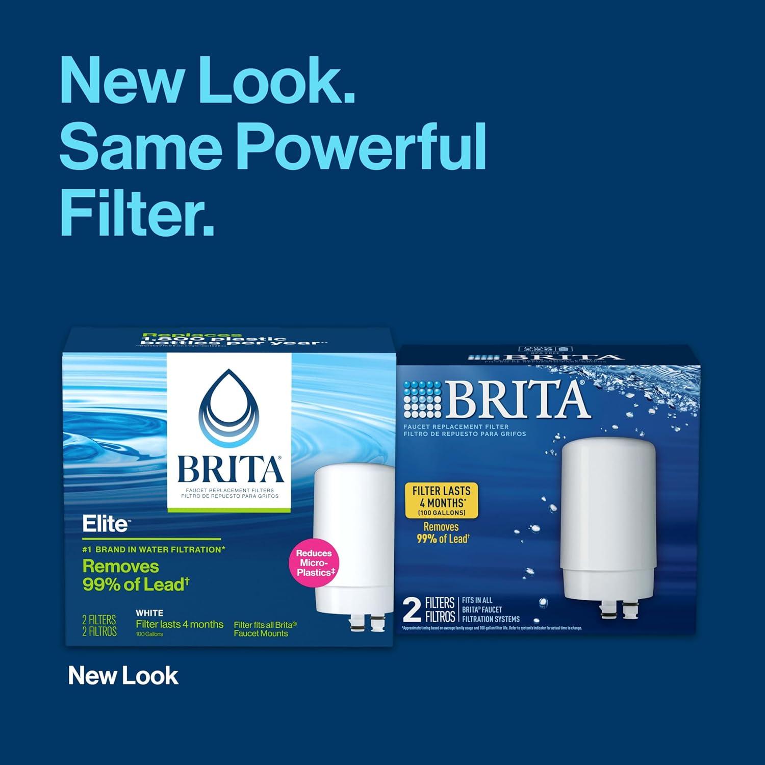 imageBrita Faucet Mount Water Filter System White NoWait Filtration Easy Install MultiUse Tap Water Filter for Kitchens Bathrooms ampamp Small Spaces2 ct