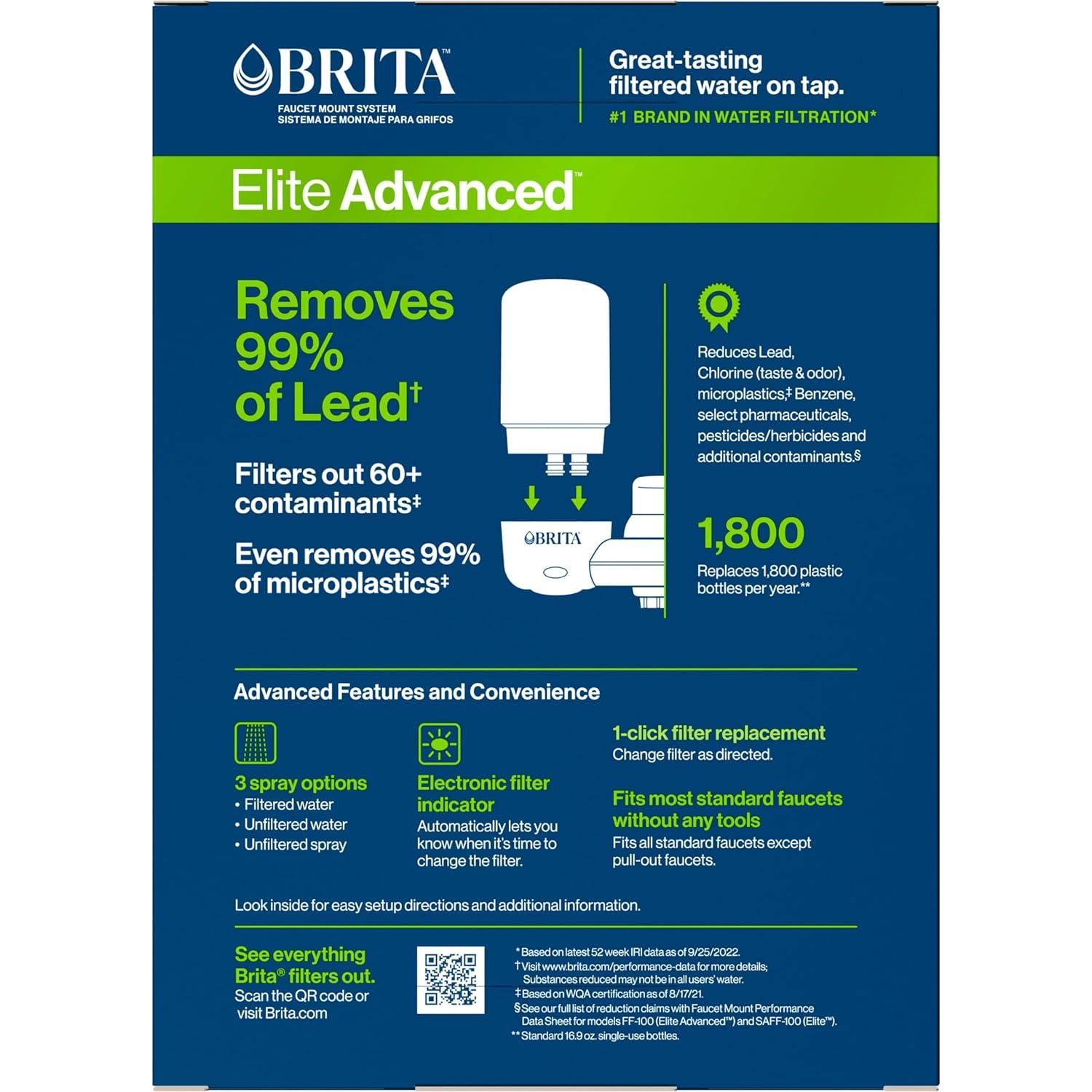 imageBrita Faucet Mount Water Filter System White NoWait Filtration Easy Install MultiUse Tap Water Filter for Kitchens Bathrooms ampamp Small SpacesComplete