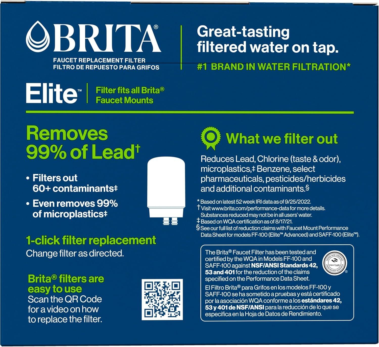 imageBrita Faucet Water Filter for Sink Water Filtration System BPAFree Reduces 99 of Lead Replaces 750 Plastic Water Bottles Lasts Four Months or 100 Gallons Includes 2 Filters Chrome