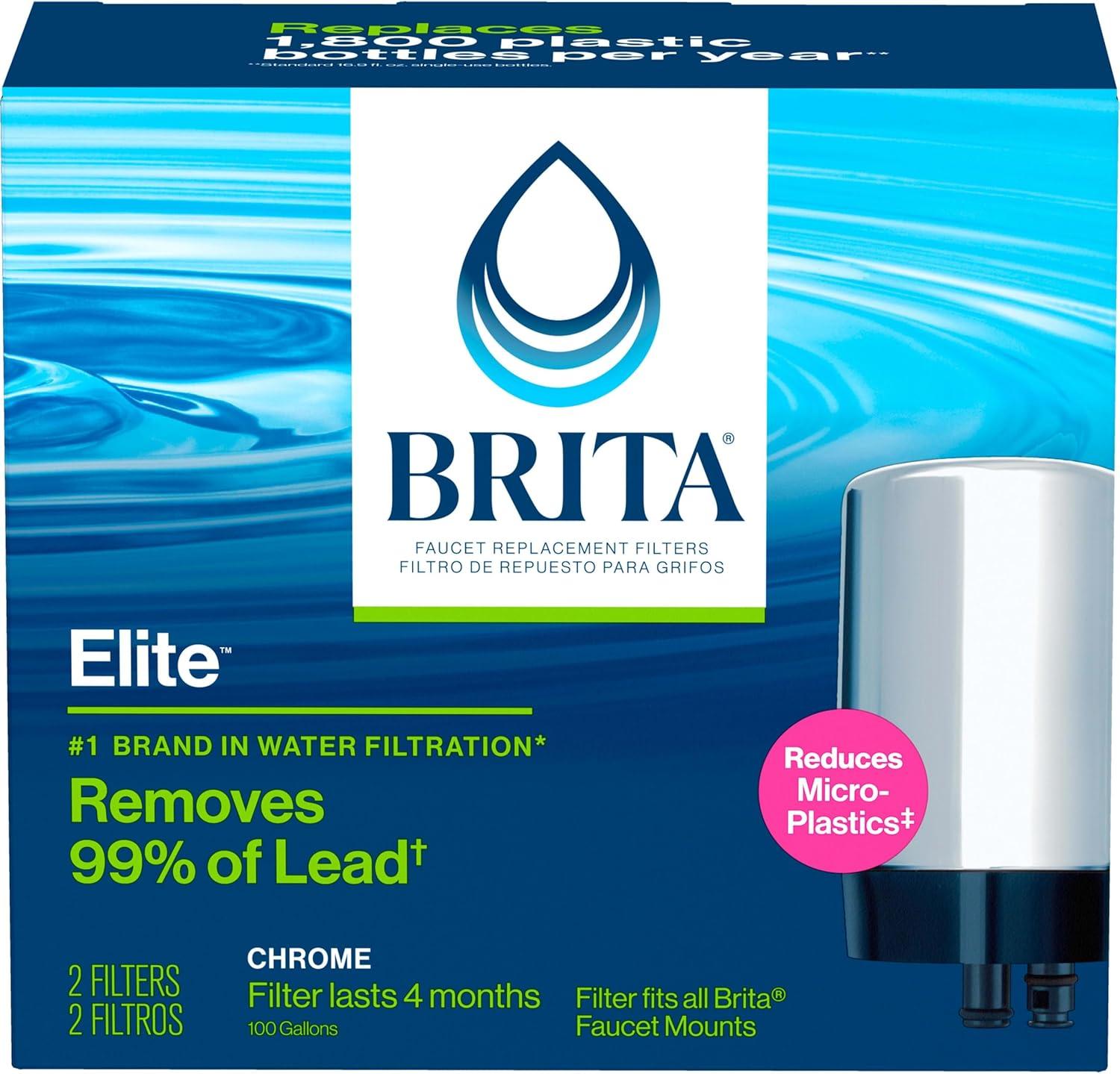 imageBrita Faucet Water Filter for Sink Water Filtration System BPAFree Reduces 99 of Lead Replaces 750 Plastic Water Bottles Lasts Four Months or 100 Gallons Includes 2 Filters Chrome