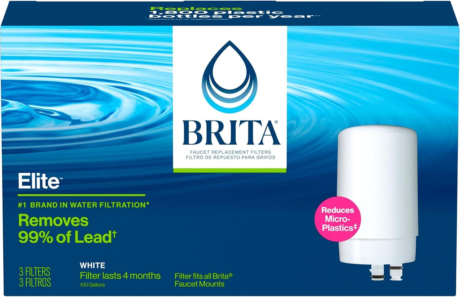 imageBrita Faucet Water Filter for Sink Water Filtration System BPAFree Replaces 750 Plastic Water Bottles Lasts Four Months or 100 Gallons Includes 3 Filters WhiteWhite