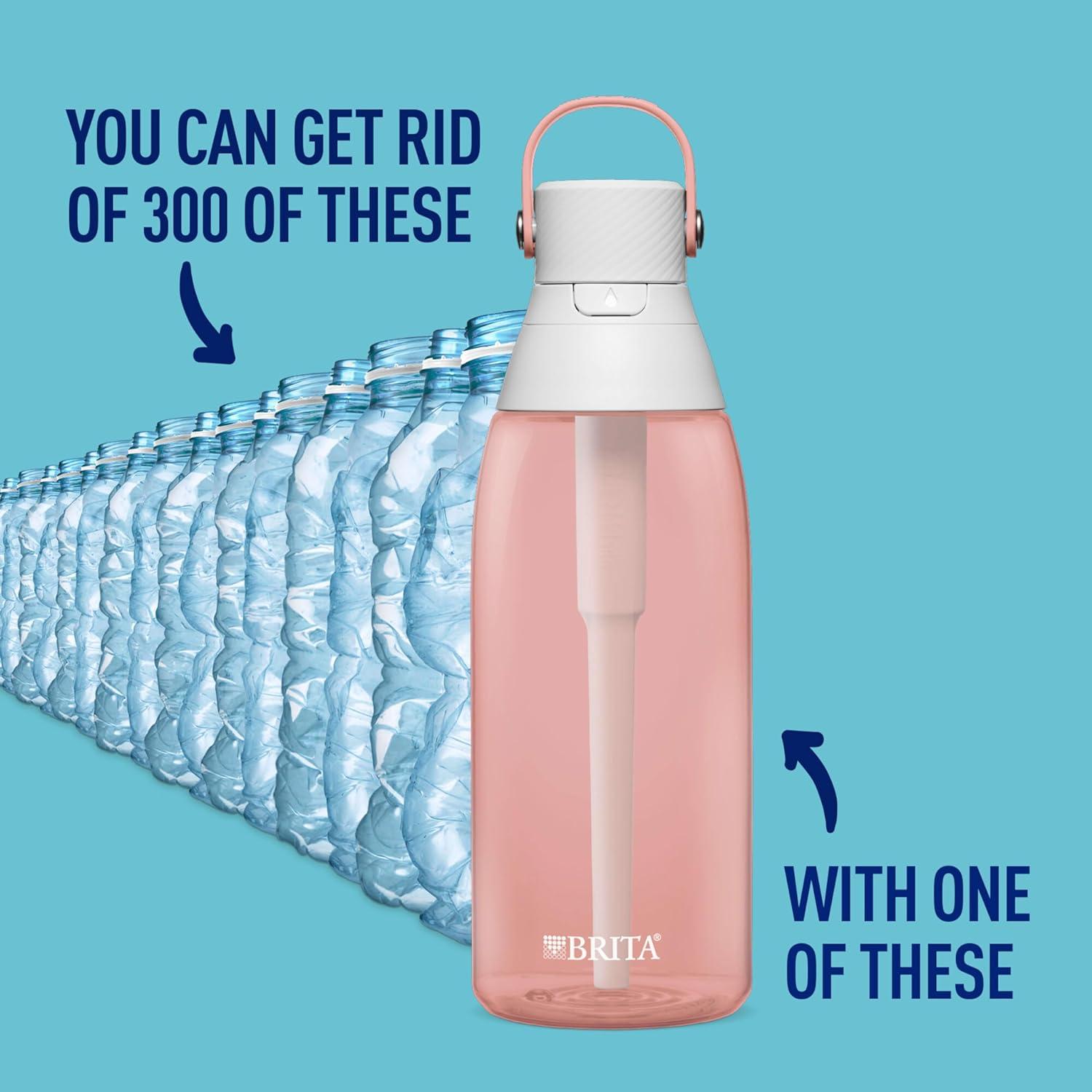 imageBrita HardSided Plastic Premium Filtering Water Bottle BPAFree Reusable Replaces 300 Plastic Water Bottles Filter Lasts 2 Months or 40 Gallons Includes 1 Filter Blush  36 oz