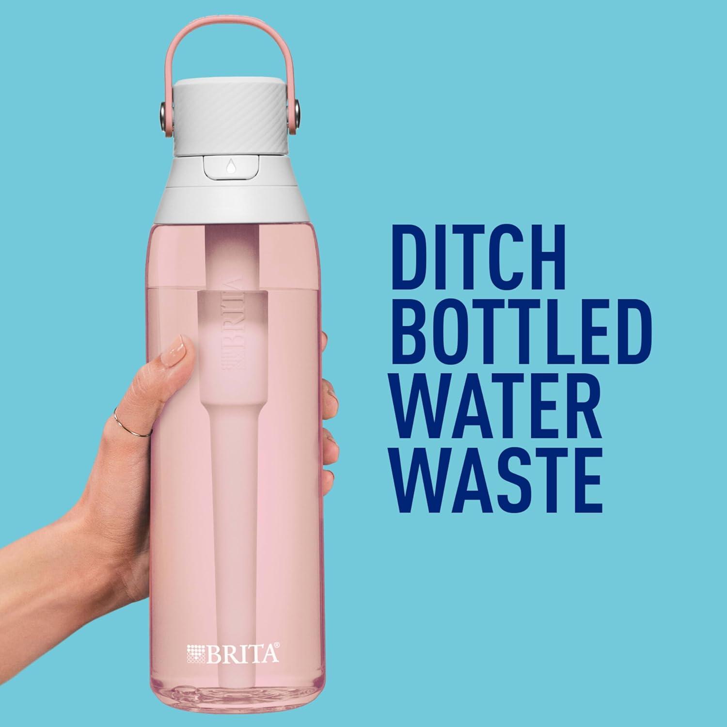 imageBrita HardSided Plastic Premium Filtering Water Bottle BPAFree Reusable Replaces 300 Plastic Water Bottles Filter Lasts 2 Months or 40 Gallons Includes 1 Filter Blush  26 oz