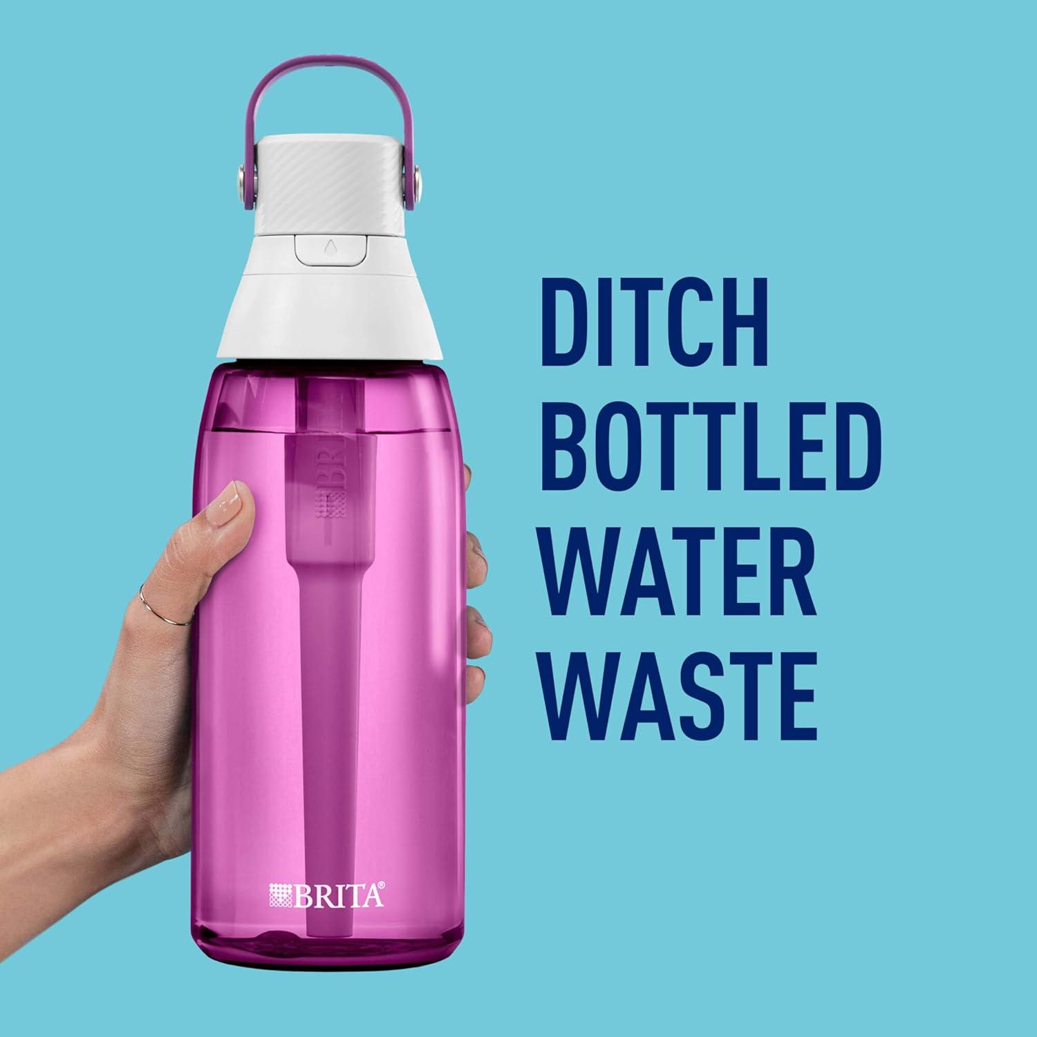 imageBrita HardSided Plastic Premium Filtering Water Bottle BPAFree Reusable Replaces 300 Plastic Water Bottles Filter Lasts 2 Months or 40 Gallons Includes 1 Filter Orchid  36 ozOrchid
