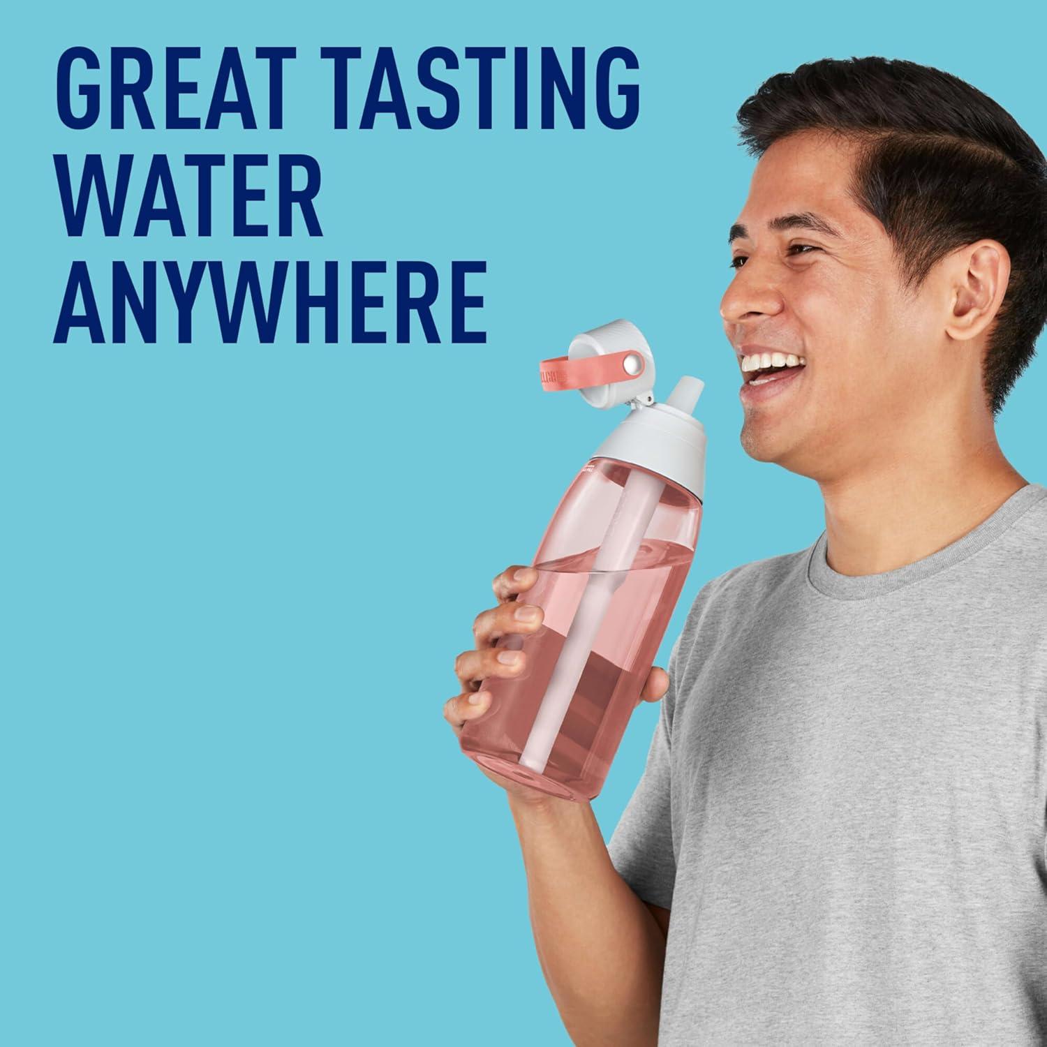 imageBrita HardSided Plastic Premium Filtering Water Bottle BPAFree Reusable Replaces 300 Plastic Water Bottles Filter Lasts 2 Months or 40 Gallons Includes 1 Filter Blush  36 oz