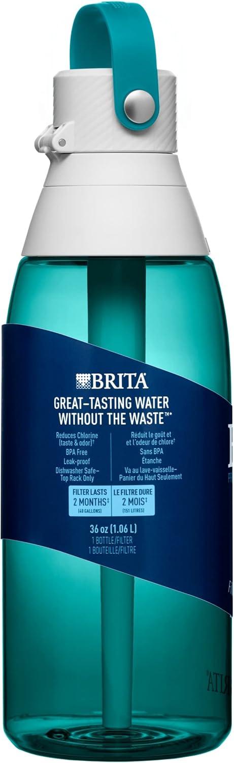 imageBrita HardSided Plastic Premium Filtering Water Bottle BPAFree Reusable Replaces 300 Plastic Water Bottles Filter Lasts 2 Months or 40 Gallons Includes 1 Filter Sea Glass  36 oz