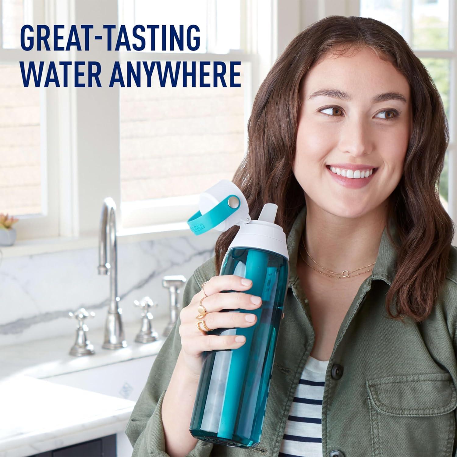 imageBrita HardSided Plastic Premium Filtering Water Bottle BPAFree Reusable Replaces 300 Plastic Water Bottles Filter Lasts 2 Months or 40 Gallons Includes 1 Filter Sea Glass  26 oz