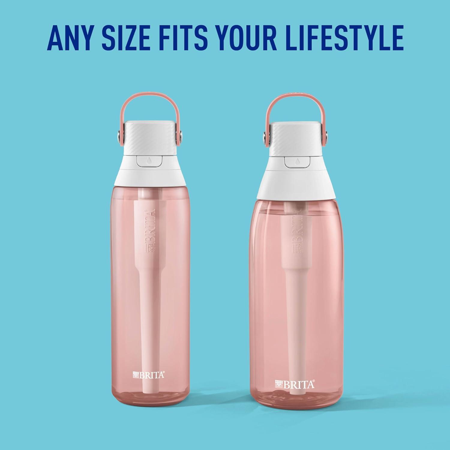 imageBrita HardSided Plastic Premium Filtering Water Bottle BPAFree Reusable Replaces 300 Plastic Water Bottles Filter Lasts 2 Months or 40 Gallons Includes 1 Filter Blush  26 oz