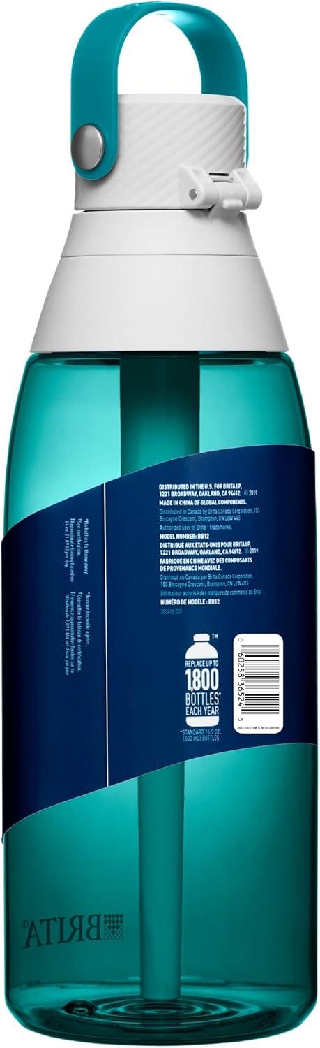 imageBrita HardSided Plastic Premium Filtering Water Bottle BPAFree Reusable Replaces 300 Plastic Water Bottles Filter Lasts 2 Months or 40 Gallons Includes 1 Filter Sea Glass  36 oz