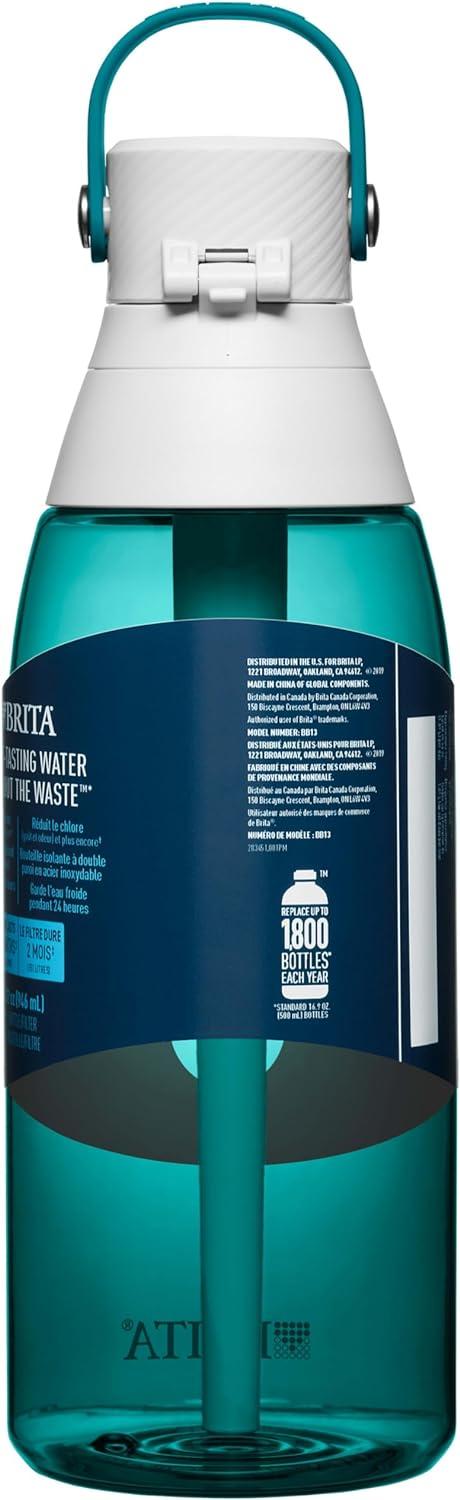 imageBrita HardSided Plastic Premium Filtering Water Bottle BPAFree Reusable Replaces 300 Plastic Water Bottles Filter Lasts 2 Months or 40 Gallons Includes 1 Filter Sea Glass  36 oz