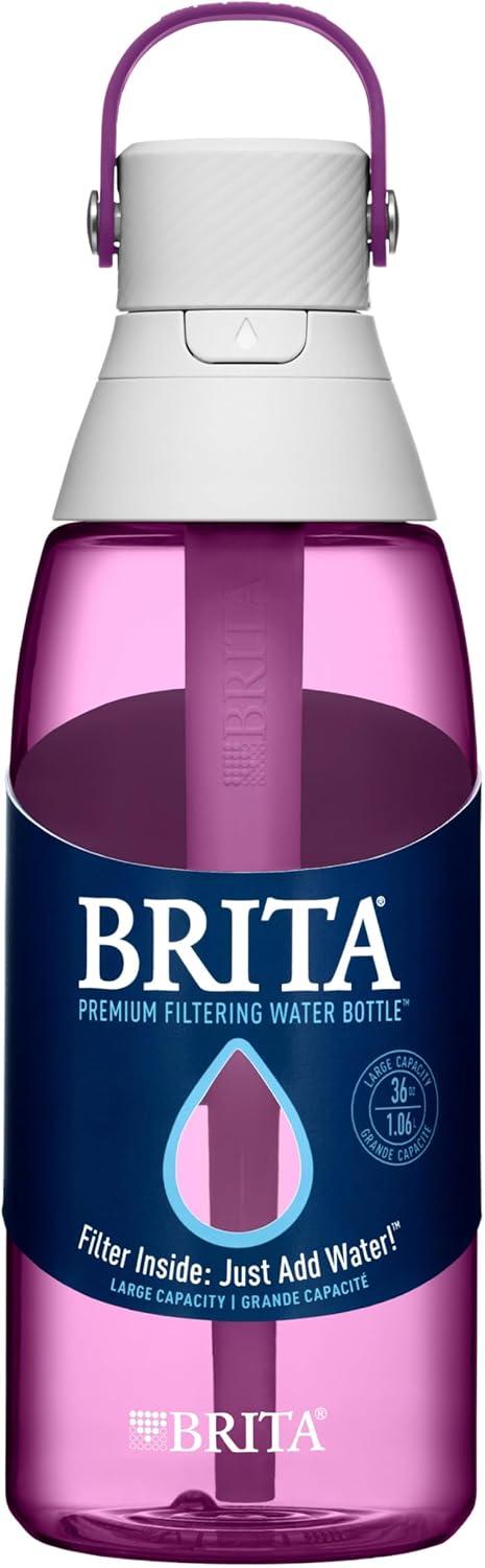 imageBrita HardSided Plastic Premium Filtering Water Bottle BPAFree Reusable Replaces 300 Plastic Water Bottles Filter Lasts 2 Months or 40 Gallons Includes 1 Filter Orchid  36 ozOrchid