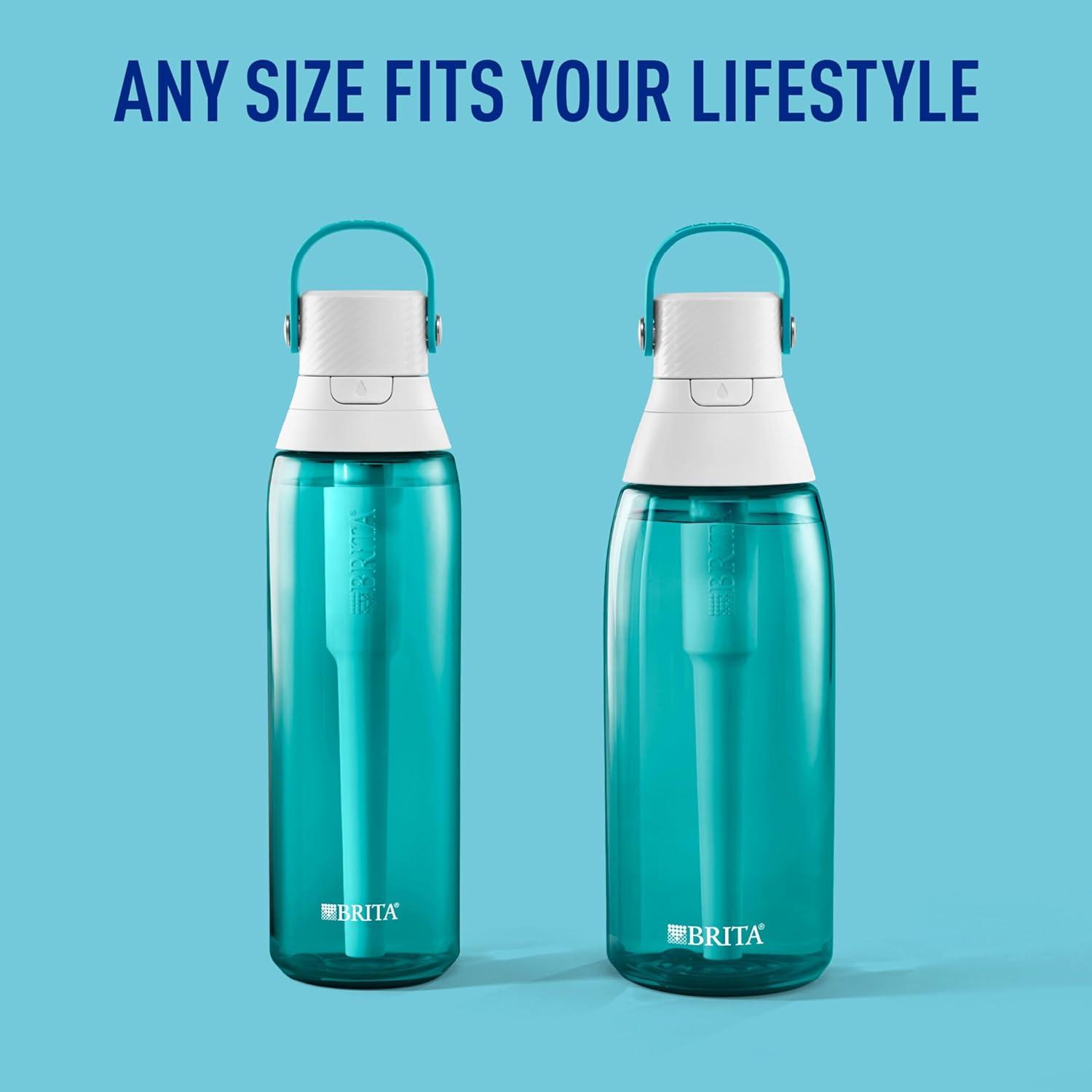 imageBrita HardSided Plastic Premium Filtering Water Bottle BPAFree Reusable Replaces 300 Plastic Water Bottles Filter Lasts 2 Months or 40 Gallons Includes 1 Filter Sea Glass  26 oz