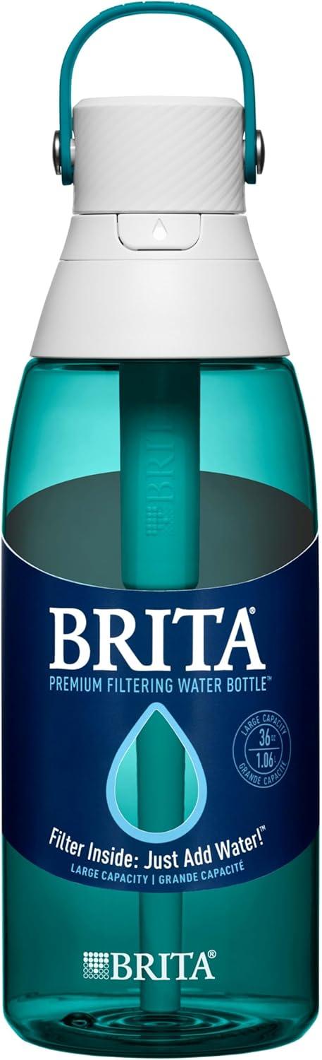 imageBrita HardSided Plastic Premium Filtering Water Bottle BPAFree Reusable Replaces 300 Plastic Water Bottles Filter Lasts 2 Months or 40 Gallons Includes 1 Filter Sea Glass  36 oz