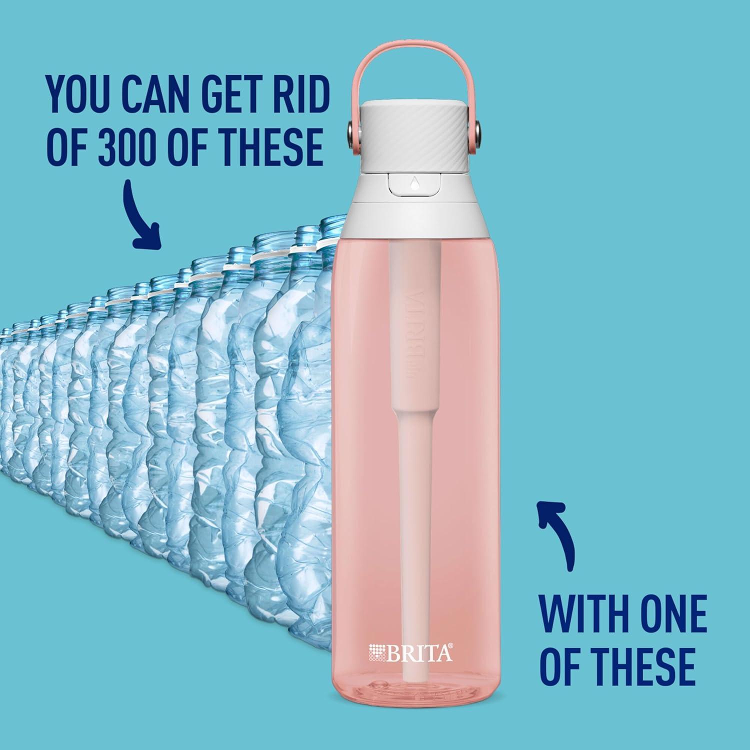 imageBrita HardSided Plastic Premium Filtering Water Bottle BPAFree Reusable Replaces 300 Plastic Water Bottles Filter Lasts 2 Months or 40 Gallons Includes 1 Filter Blush  26 oz