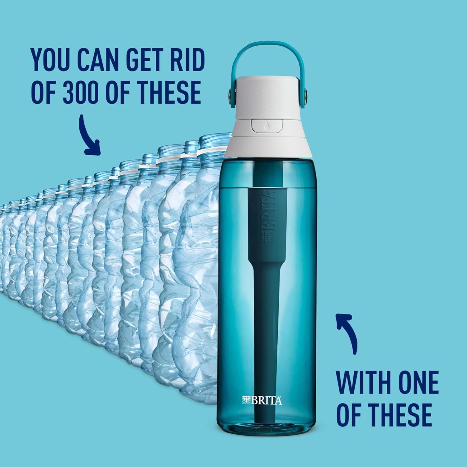 imageBrita HardSided Plastic Premium Filtering Water Bottle BPAFree Reusable Replaces 300 Plastic Water Bottles Filter Lasts 2 Months or 40 Gallons Includes 1 Filter Sea Glass  26 oz