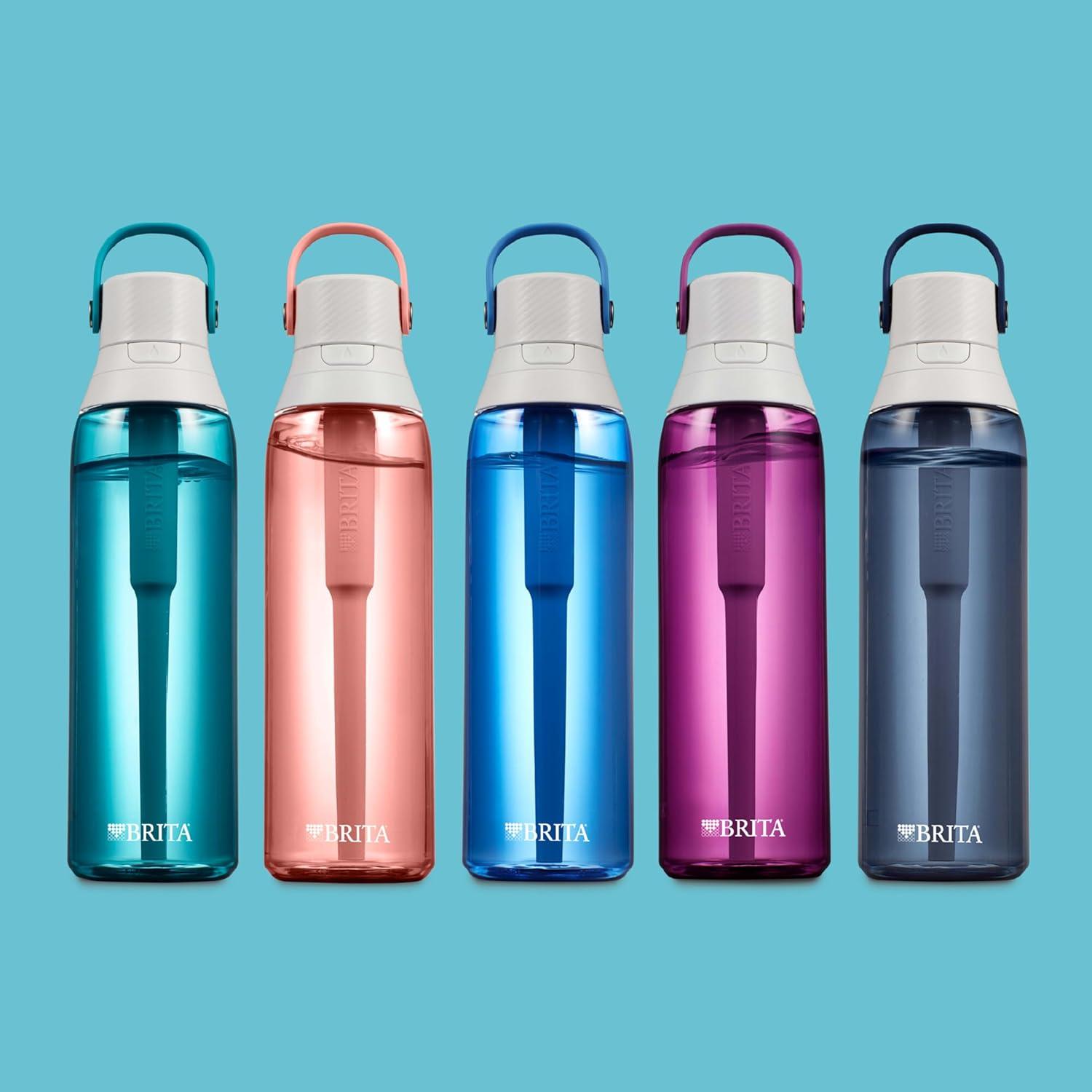 imageBrita HardSided Plastic Premium Filtering Water Bottle BPAFree Reusable Replaces 300 Plastic Water Bottles Filter Lasts 2 Months or 40 Gallons Includes 1 Filter Blush  26 oz
