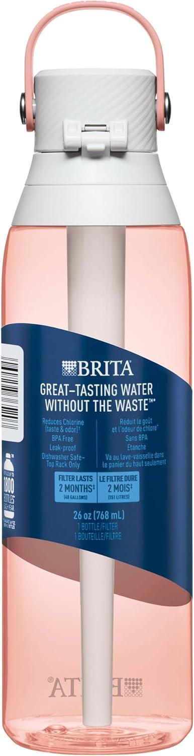 imageBrita HardSided Plastic Premium Filtering Water Bottle BPAFree Reusable Replaces 300 Plastic Water Bottles Filter Lasts 2 Months or 40 Gallons Includes 1 Filter Blush  26 oz
