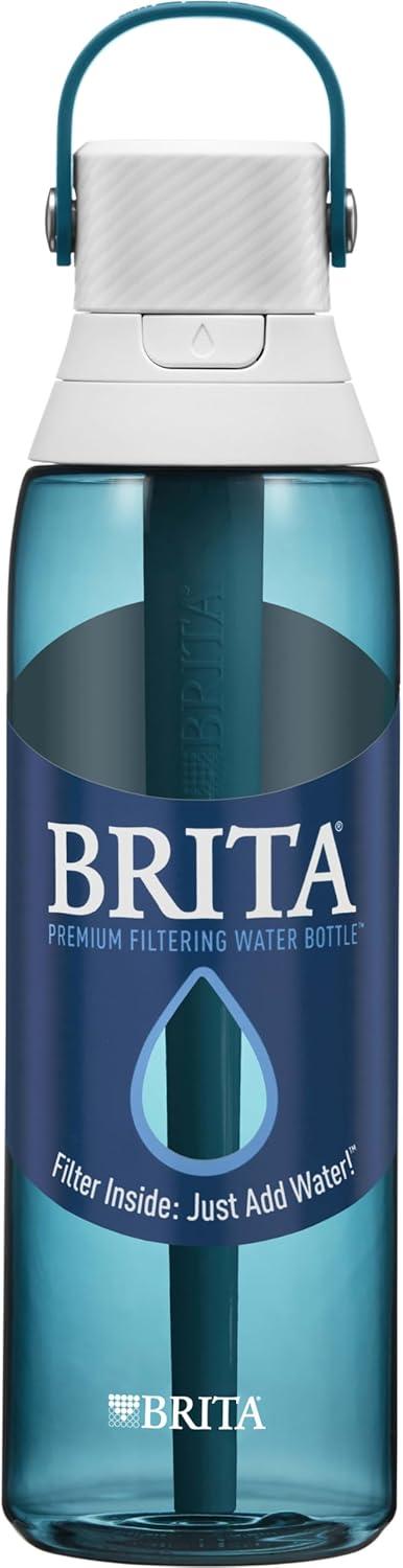 imageBrita HardSided Plastic Premium Filtering Water Bottle BPAFree Reusable Replaces 300 Plastic Water Bottles Filter Lasts 2 Months or 40 Gallons Includes 1 Filter Sea Glass  26 oz