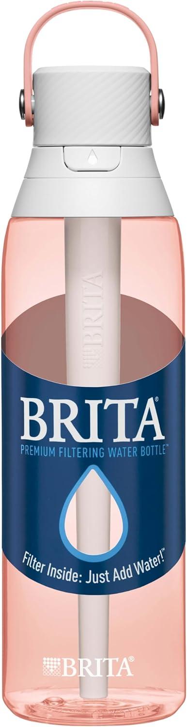 imageBrita HardSided Plastic Premium Filtering Water Bottle BPAFree Reusable Replaces 300 Plastic Water Bottles Filter Lasts 2 Months or 40 Gallons Includes 1 Filter Blush  26 oz