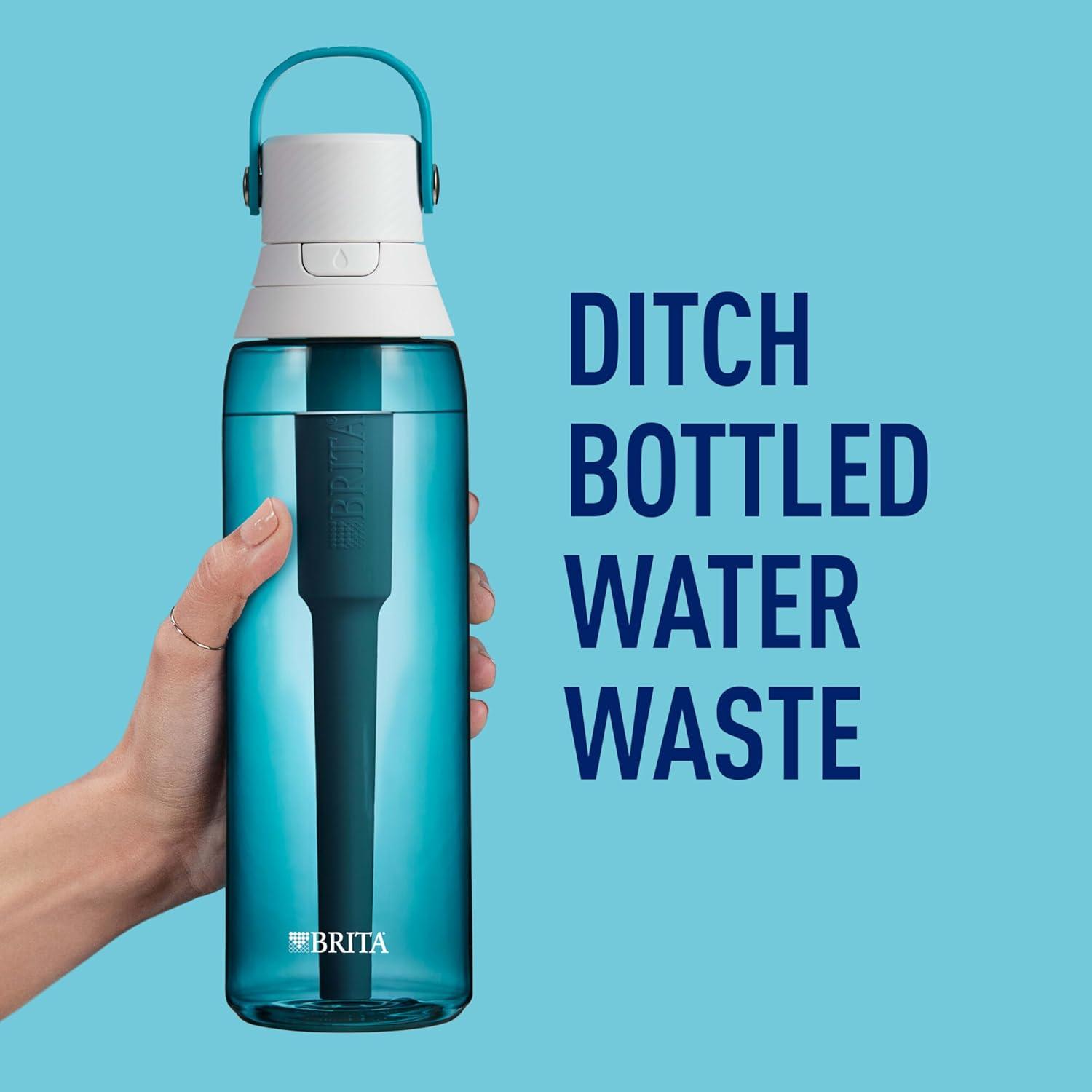imageBrita HardSided Plastic Premium Filtering Water Bottle BPAFree Reusable Replaces 300 Plastic Water Bottles Filter Lasts 2 Months or 40 Gallons Includes 1 Filter Sea Glass  26 oz