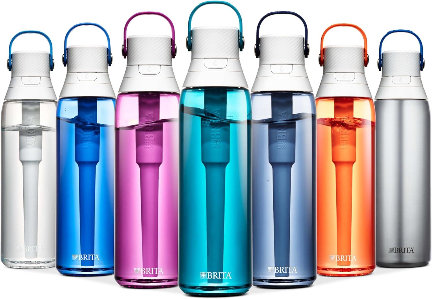 imageBrita HardSided Plastic Premium Filtering Water Bottle BPAFree Reusable Replaces 300 Plastic Water Bottles Filter Lasts 2 Months or 40 Gallons Includes 1 Filter Sea Glass  26 oz