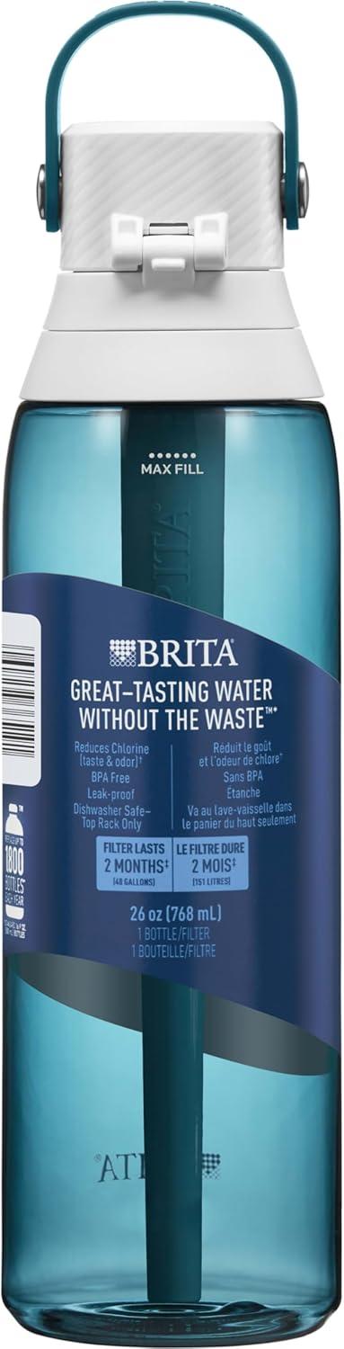 imageBrita HardSided Plastic Premium Filtering Water Bottle BPAFree Reusable Replaces 300 Plastic Water Bottles Filter Lasts 2 Months or 40 Gallons Includes 1 Filter Sea Glass  26 oz