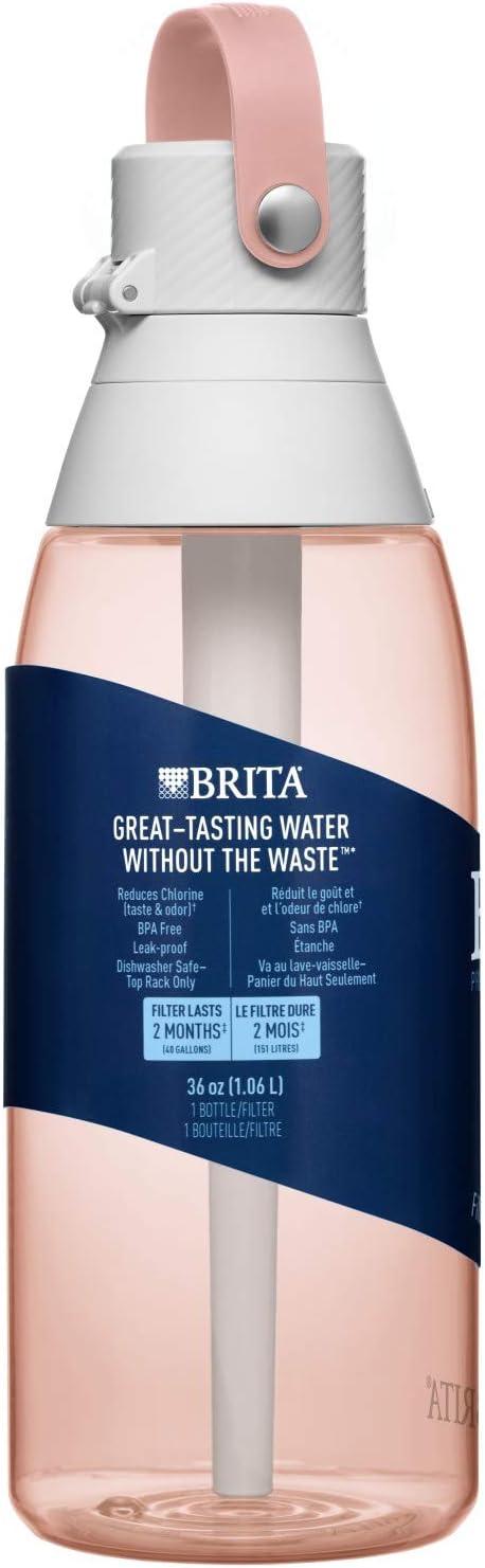 imageBrita HardSided Plastic Premium Filtering Water Bottle BPAFree Reusable Replaces 300 Plastic Water Bottles Filter Lasts 2 Months or 40 Gallons Includes 1 Filter Blush  26 oz