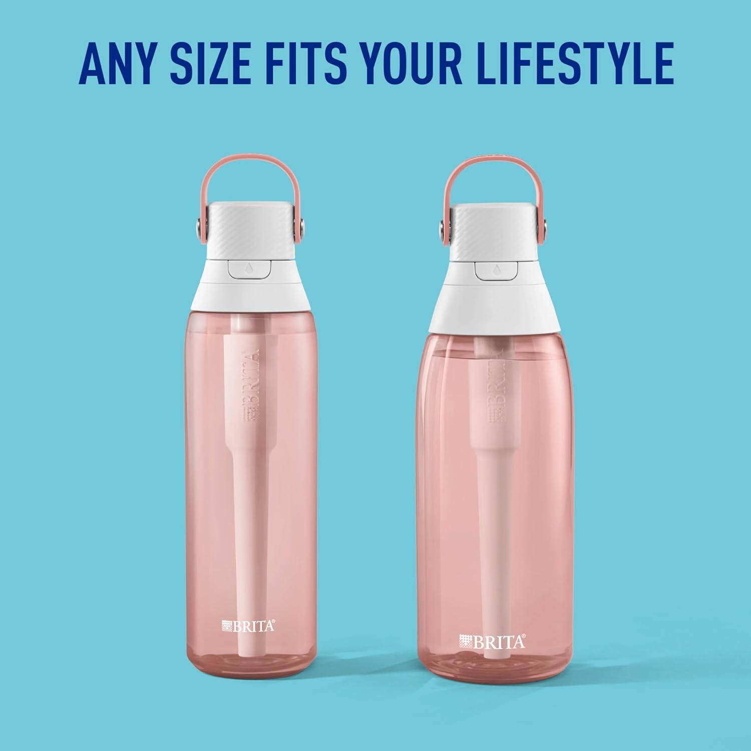 imageBrita HardSided Plastic Premium Filtering Water Bottle BPAFree Reusable Replaces 300 Plastic Water Bottles Filter Lasts 2 Months or 40 Gallons Includes 1 Filter Blush  36 oz