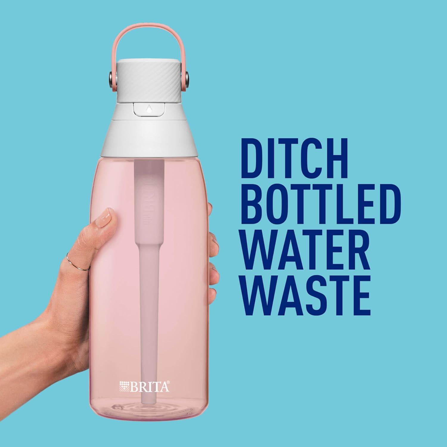 imageBrita HardSided Plastic Premium Filtering Water Bottle BPAFree Reusable Replaces 300 Plastic Water Bottles Filter Lasts 2 Months or 40 Gallons Includes 1 Filter Blush  36 oz