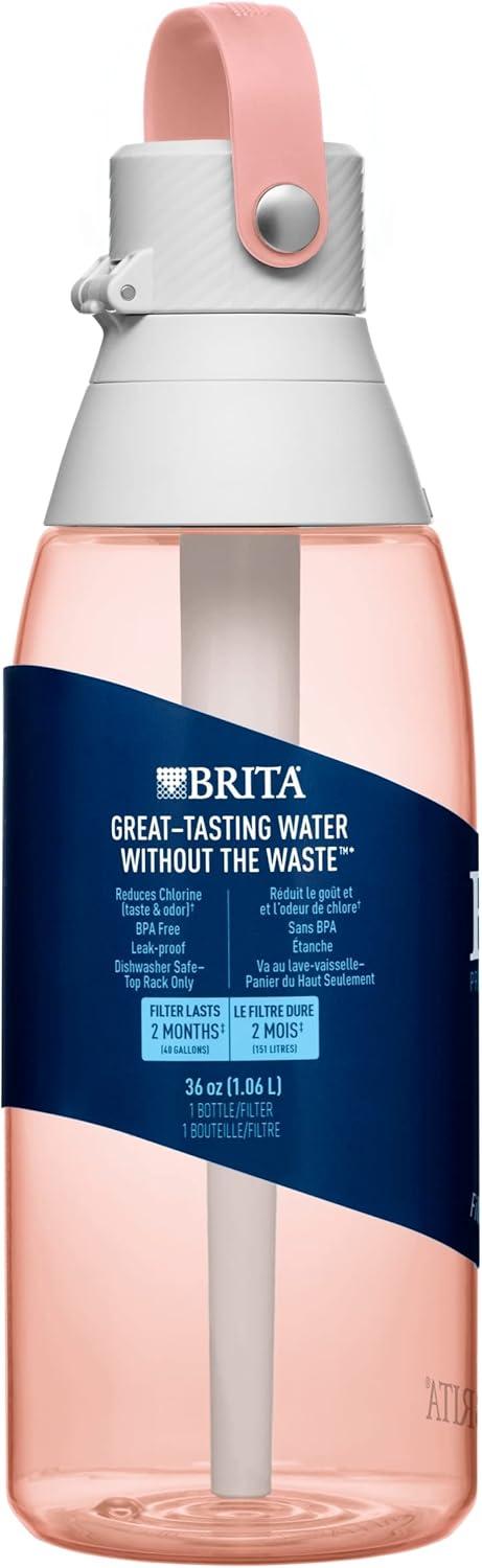 imageBrita HardSided Plastic Premium Filtering Water Bottle BPAFree Reusable Replaces 300 Plastic Water Bottles Filter Lasts 2 Months or 40 Gallons Includes 1 Filter Blush  36 oz