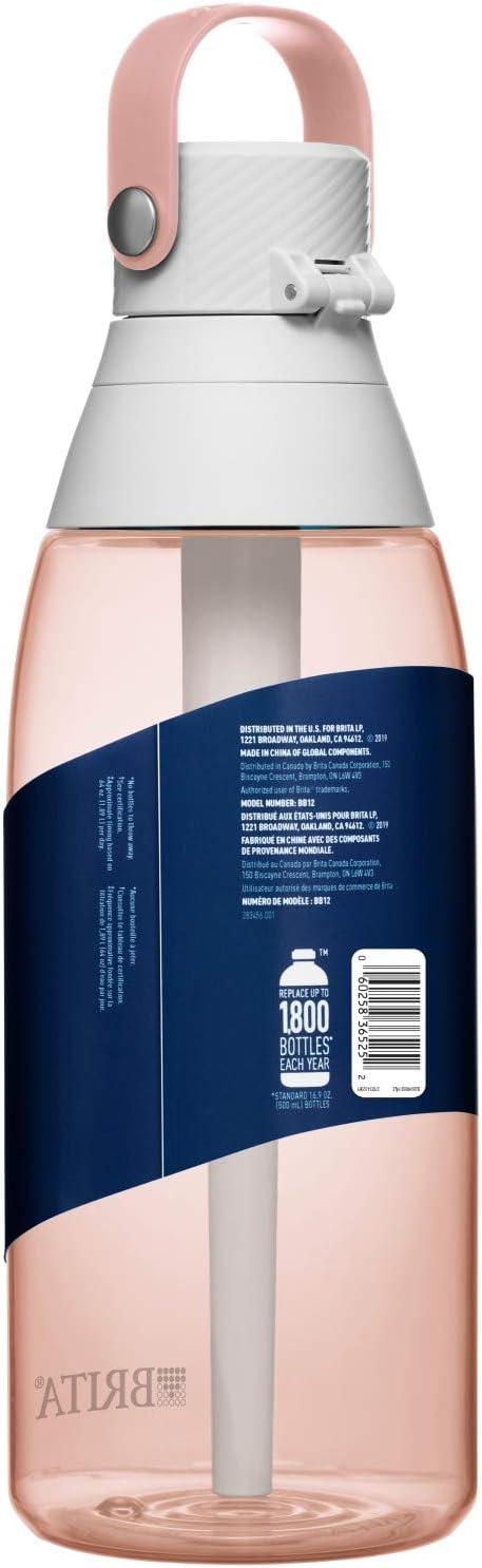 imageBrita HardSided Plastic Premium Filtering Water Bottle BPAFree Reusable Replaces 300 Plastic Water Bottles Filter Lasts 2 Months or 40 Gallons Includes 1 Filter Blush  26 oz