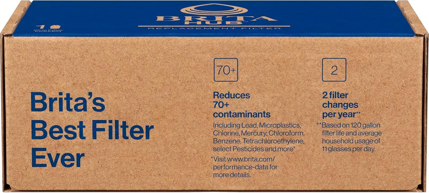 imageBrita Hub Replacement Water Filter BPAFree Replaces 900 Plastic Water Bottles Lasts Six Months or 120 Gallons Includes 1 Filter Kitchen Essential White1 Count